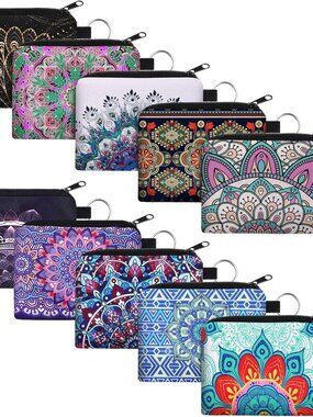 10 Pieces Small Coin Purse Boho Change Purse Pouch Mini Wallet Coin Bag with Zip